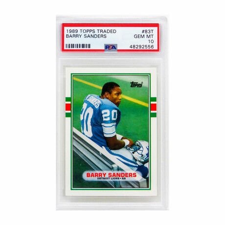 Barry Sanders (Detroit Lions) // 1989 Topps Traded Football // #83T RC Rookie Card - PSA 10 GEM MINT (New Label)