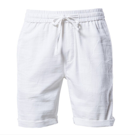 Cuffed Linen Shorts // White (3XL)