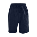 Casual Knee-Length Linen Shorts // Navy Blue (2XL)