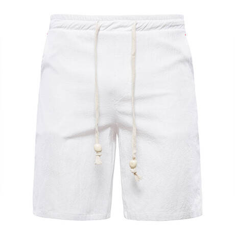 Beaded Drawstring Linen Shorts // White (S)