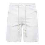 Beaded Drawstring Linen Shorts // White (L)