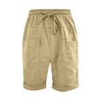 Casual Knee-Length Linen Shorts // Tan (3XL)