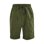 Casual Knee-Length Linen Shorts // Green (L)