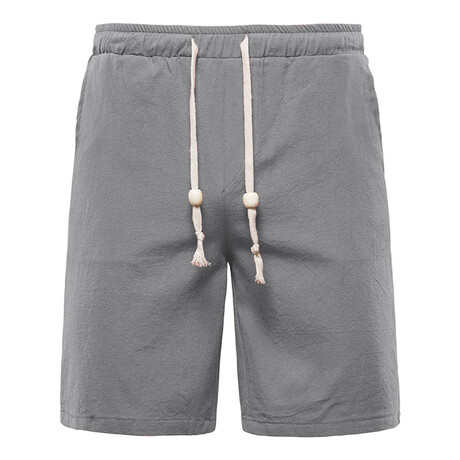 Beaded Drawstring Linen Shorts // Grey (S)