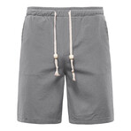 Beaded Drawstring Linen Shorts // Grey (3XL)
