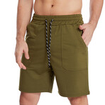 Stretch Waist Cotton Shorts // Olive Green (M)