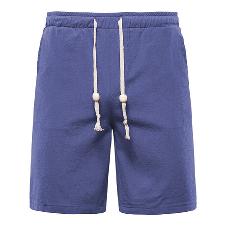 Beaded Drawstring Linen Shorts // Blue (S)