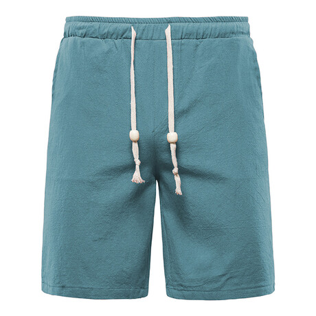 Beaded Drawstring Linen Shorts // Teal (S)