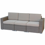 Wicker Rattan Outdoor Sofa // 3 Seater (Black Rattan White Cushion)