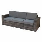 Wicker Rattan Outdoor Sofa // 3 Seater (Black Rattan White Cushion)