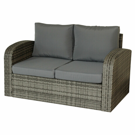 Wicker Rattan Outdoor Sofa // 2 Seater (Black Rattan White Cushion)