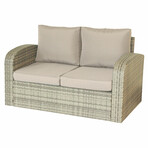 Wicker Rattan Outdoor Sofa // 2 Seater (Black Rattan White Cushion)