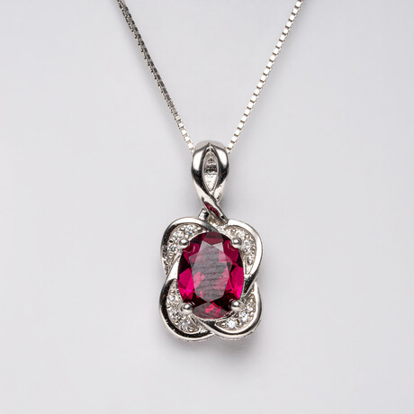 Genuine Rhodolite Garnet And White Sapphire Pendant On A Sterling Silver Chain