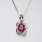 Genuine Rhodolite Garnet And White Sapphire Pendant On A Sterling Silver Chain