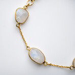 Genuine Blue Moonstone Cabochon Stone Bracelet Set In Sterling Silver // 14K Gold Wash