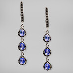 Genuine Teardrop Tanzanite And Sapphire Earrings In Sterling Silver
