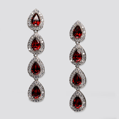 Genuine Rhodolite Garnet Faceted Oval And White Sapphire Earrings
