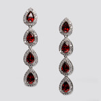 Genuine Rhodolite Garnet Faceted Oval And White Sapphire Earrings
