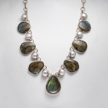 Genuine Labradorite And Pearl Necklace