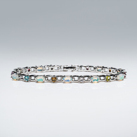 Genuine Ethiopian Fire Opal, Citrine, Pink Sapphire, Peridot And Blue Topaz Bracelet Set In Sterling Silver