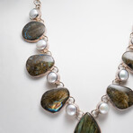 Genuine Labradorite And Pearl Necklace