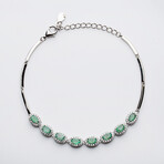 Genuine Oval Emerald With Round White Sapphire Bracelet Set In Sterling Silver
