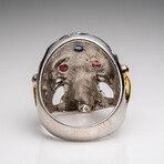 Genuine Red Garnet, Tourmaline, White Sapphire Skull Ring In Sterling Silver // 14K Gold Wash