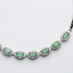 Genuine Oval Emerald With Round White Sapphire Bracelet Set In Sterling Silver