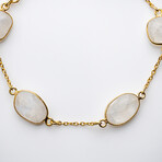 Genuine Blue Moonstone Cabochon Stone Bracelet Set In Sterling Silver // 14K Gold Wash