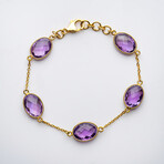 Genuine Faceted Amethyst Gemstone Bracelet, Set In Sterling Silver // 14K Gold Wash