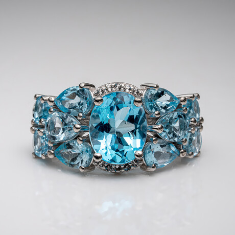 Genuine Blue Topaz And White Sapphire Ring