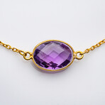 Genuine Faceted Amethyst Gemstone Bracelet, Set In Sterling Silver // 14K Gold Wash