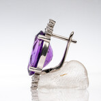 Genuine Faceted Amethyst And White Sapphire Earrings Set In Sterling Silver