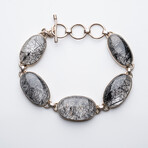 Genuine Black Tourmaline Cabochon Quartz Gemstone Bracelet