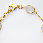 Genuine Blue Moonstone Cabochon Stone Bracelet Set In Sterling Silver // 14K Gold Wash