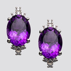 Genuine Faceted Amethyst And White Sapphire Earrings Set In Sterling Silver