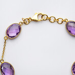 Genuine Faceted Amethyst Gemstone Bracelet, Set In Sterling Silver // 14K Gold Wash