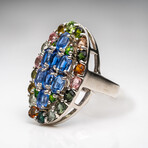 Genuine Multicolor Tourmaline And Kyanite Gemstone Ring