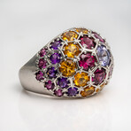 Genuine Garnet, Tanzanite, Citrine And Amethyst Ring