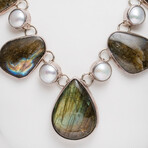 Genuine Labradorite And Pearl Necklace