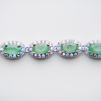 Genuine Oval Emerald With Round White Sapphire Bracelet Set In Sterling Silver