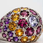 Genuine Garnet, Tanzanite, Citrine And Amethyst Ring