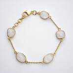 Genuine Blue Moonstone Cabochon Stone Bracelet Set In Sterling Silver // 14K Gold Wash