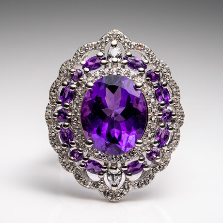 Genuine Amethyst And White Sapphire Ring