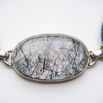 Genuine Black Tourmaline Cabochon Quartz Gemstone Bracelet