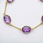 Genuine Faceted Amethyst Gemstone Bracelet, Set In Sterling Silver // 14K Gold Wash