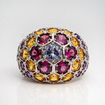 Genuine Garnet, Tanzanite, Citrine And Amethyst Ring