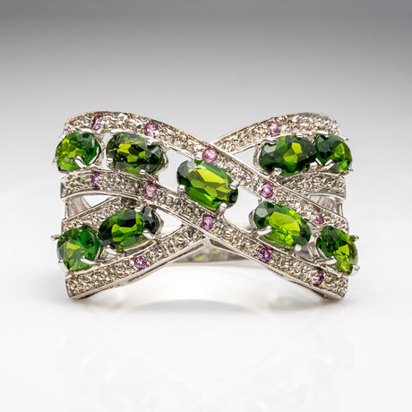 Genuine Diopside With Pink Tourmoline Ring