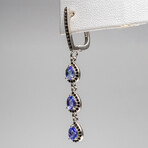 Genuine Teardrop Tanzanite And Sapphire Earrings In Sterling Silver