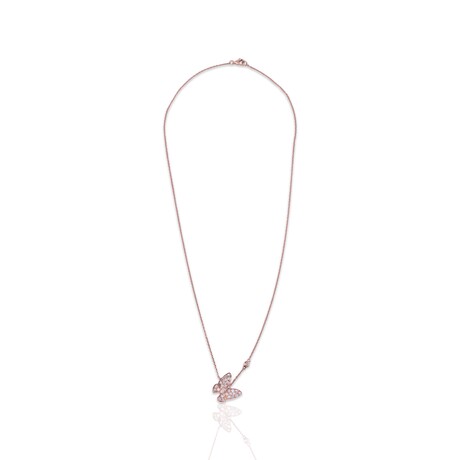 18K Rose Gold Diamond Butterfly Necklace // 18" // New